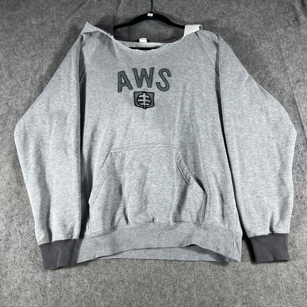 Vintage Alien Workshop AWS Hoodie Men Medium Gray Skate Raglan Sleeve Sweatshirt